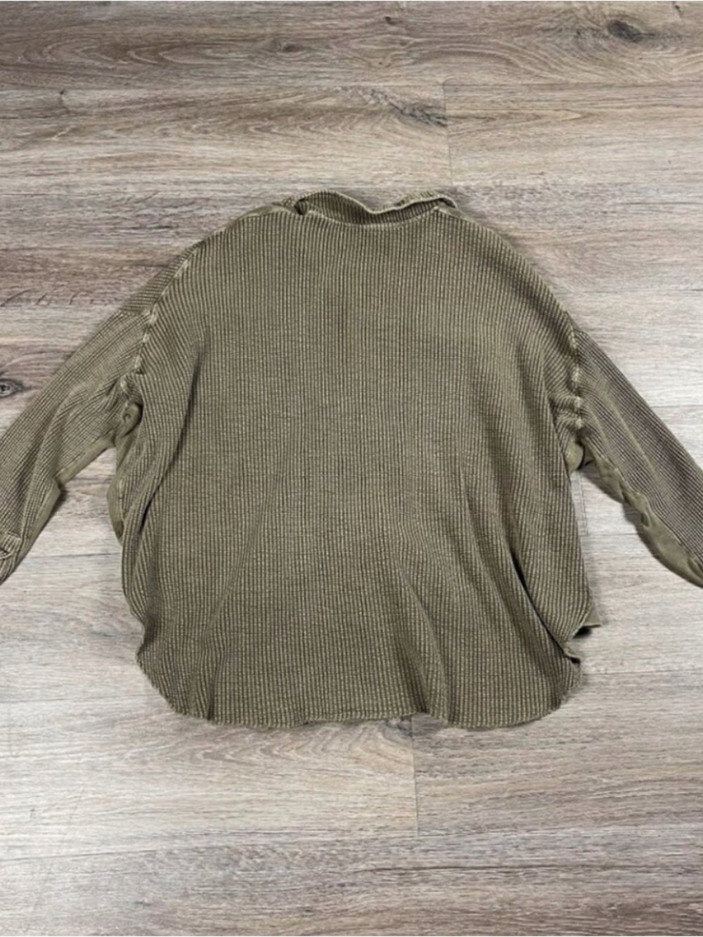 Free People Scout Olive Waffle Knit Oversized Shacket - Picture 3 of 4